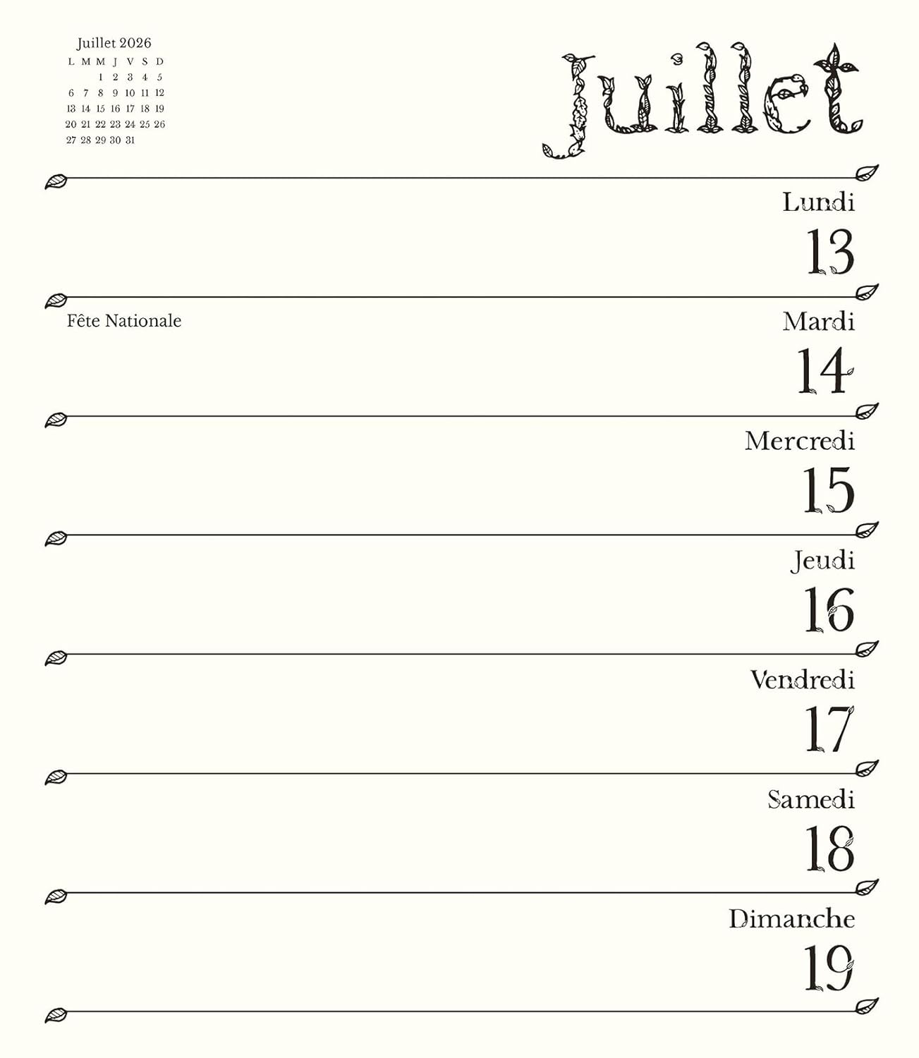 Agenda à colorier 2026