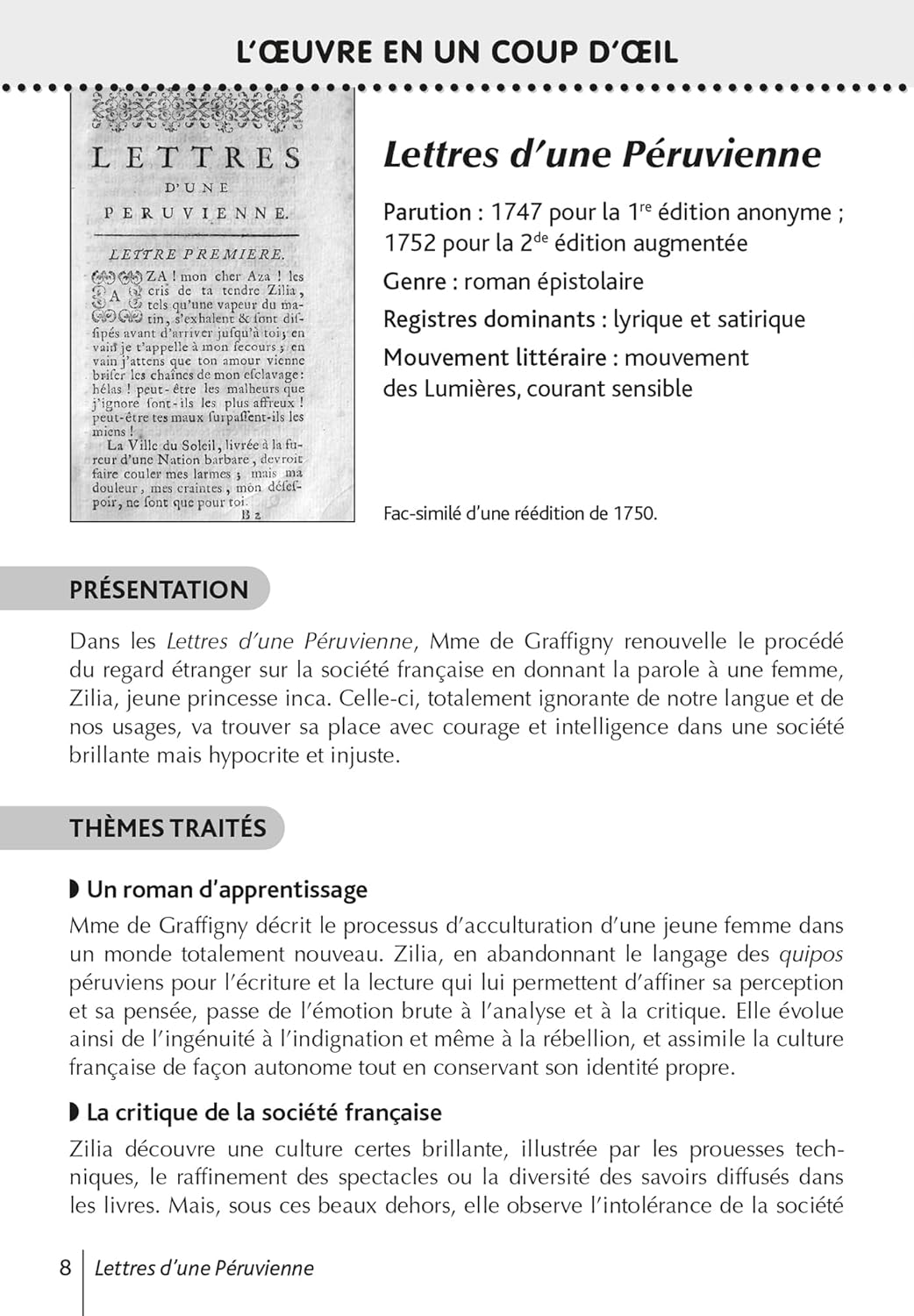 BiblioLycée - Lettres d'une Péruvienne, de Graffigny - BAC 2026