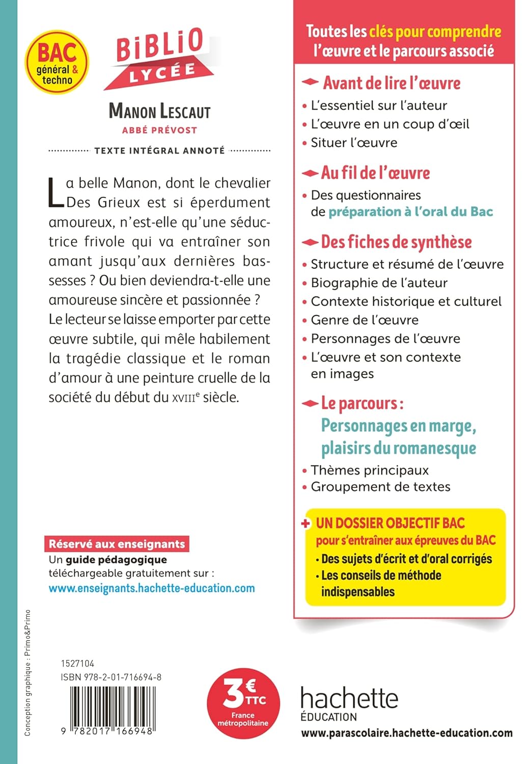 BiblioLycée - Manon Lescaut, Abbé Prévost (BAC 1res générale et Technologiques) - BAC 2025