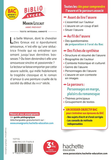 BiblioLycée - Manon Lescaut, Abbé Prévost (BAC 1res générale et Technologiques) - BAC 2025