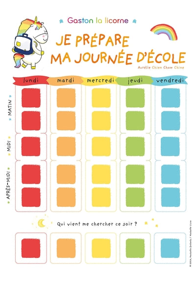 Semainier Gaston la licorne - Je prépare ma journée d'école