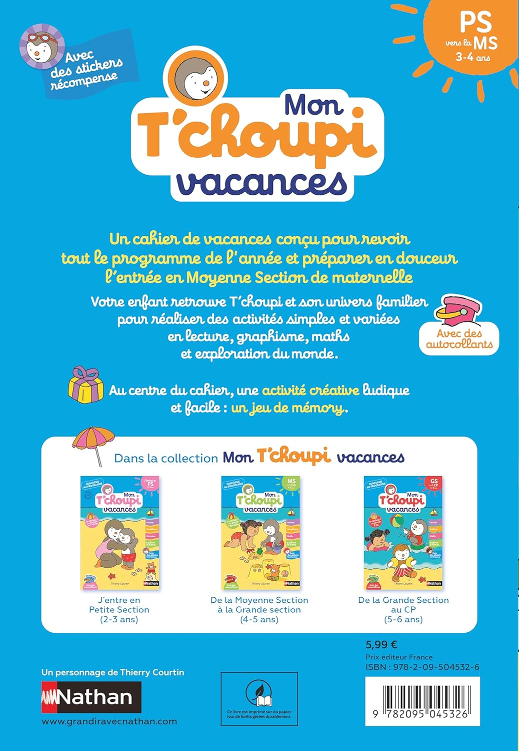 Mon Tchoupi Vacances PS vers la MS 3-4 ans