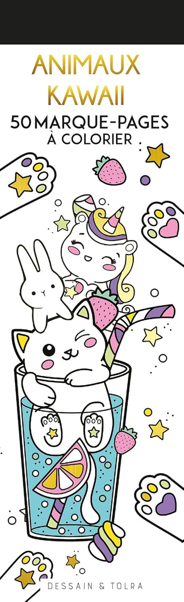 Animaux Kawaii - 50 marque-pages à colorier
