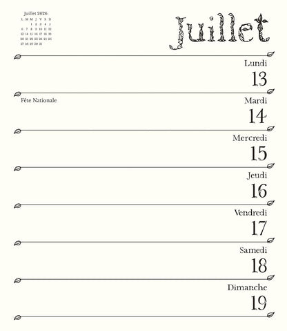 Agenda à colorier 2026