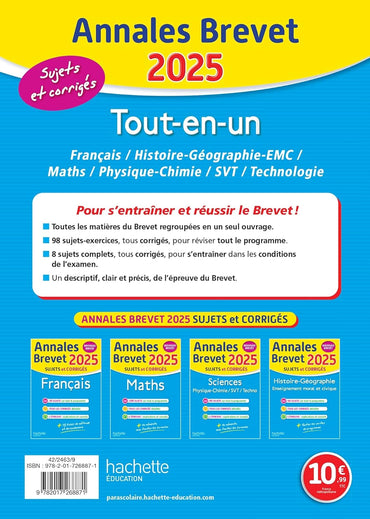 Annales BREVET 2025 - Tout-en-un 3e (Toutes les matières) - sujets et corrigés